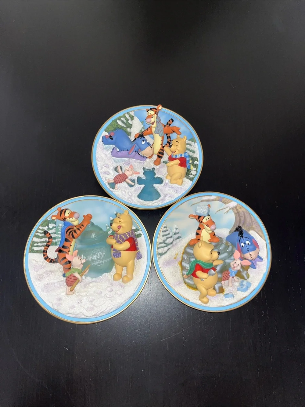 Lot of 3 Disney A Wonderlit Winter with Winnie the Pooh Decorative Wall Plates